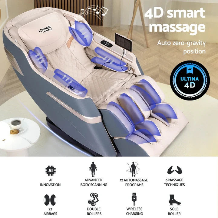 Livemor Massage Chair Electric Recliner SL-track Full Body 3D Massager Seat Opal