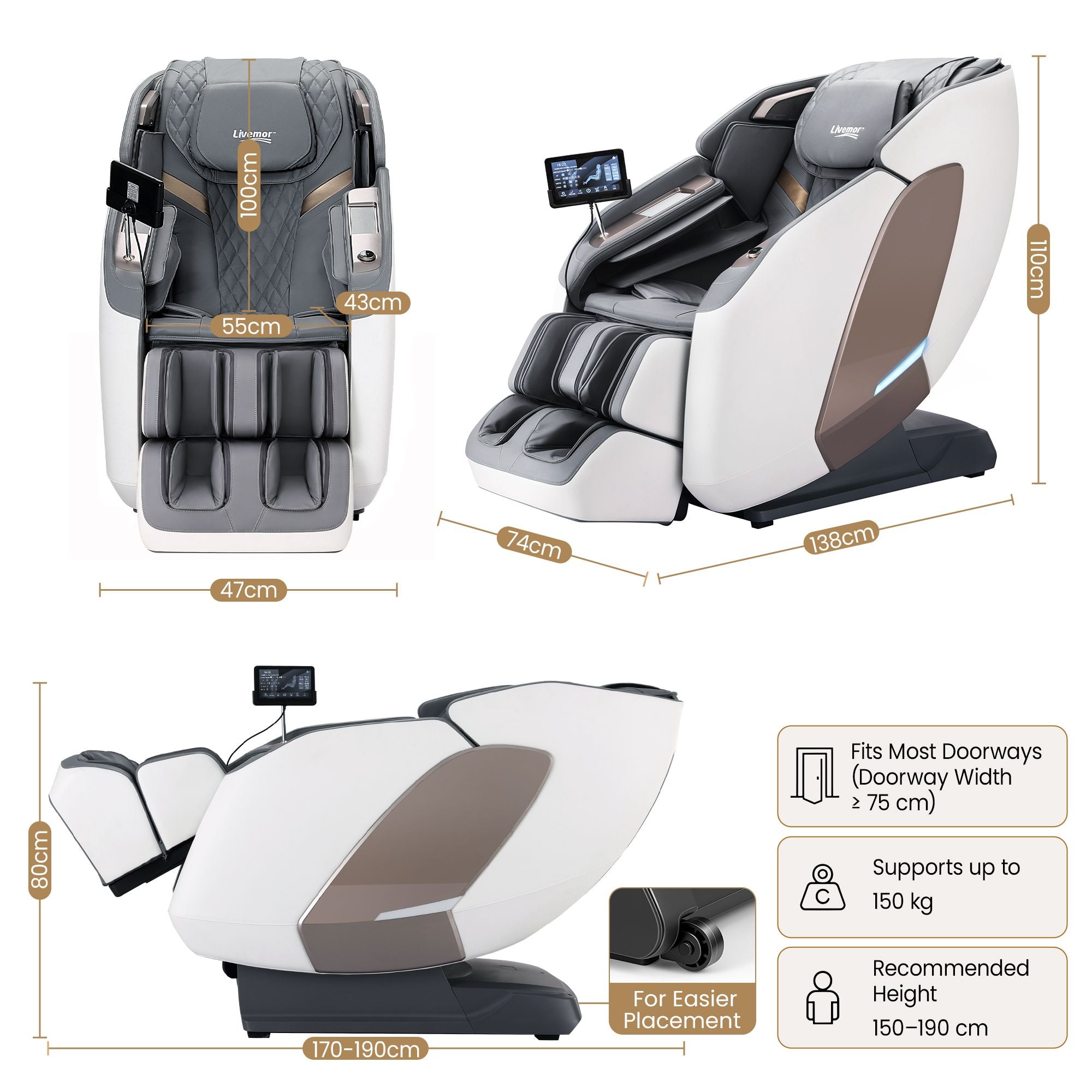Pure Prestige 4D Dual Mechanism Massage Chair, Full Body Zero Gravity Recliner