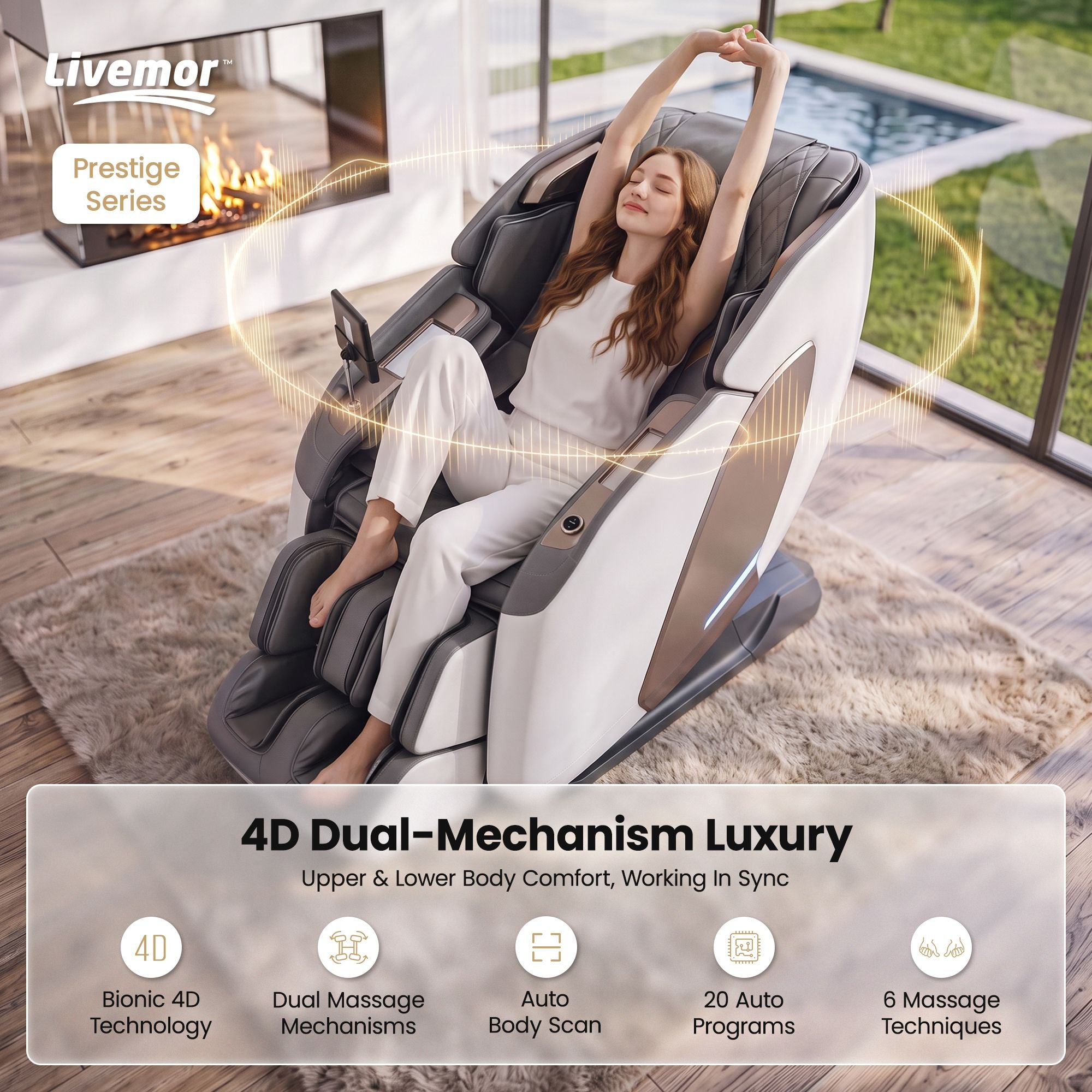 Pure Prestige 4D Dual Mechanism Massage Chair, Full Body Zero Gravity Recliner