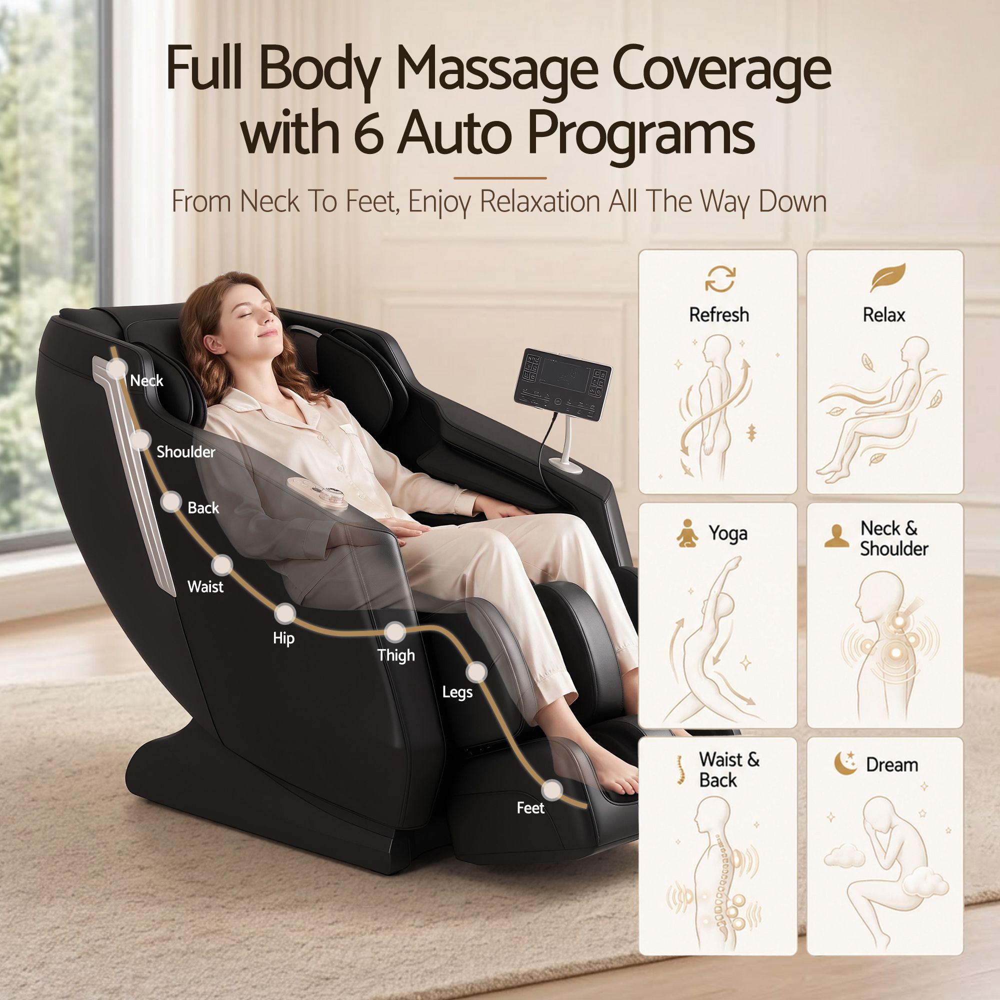 Arete Flex Massage Chair Full Body with Heat Zero Gravity Recliner, 24 Airbags, Foot Massage, 6 Auto Programs, Voice Control, Bluetooth Speakers, Screen Control, Extendable Footrest