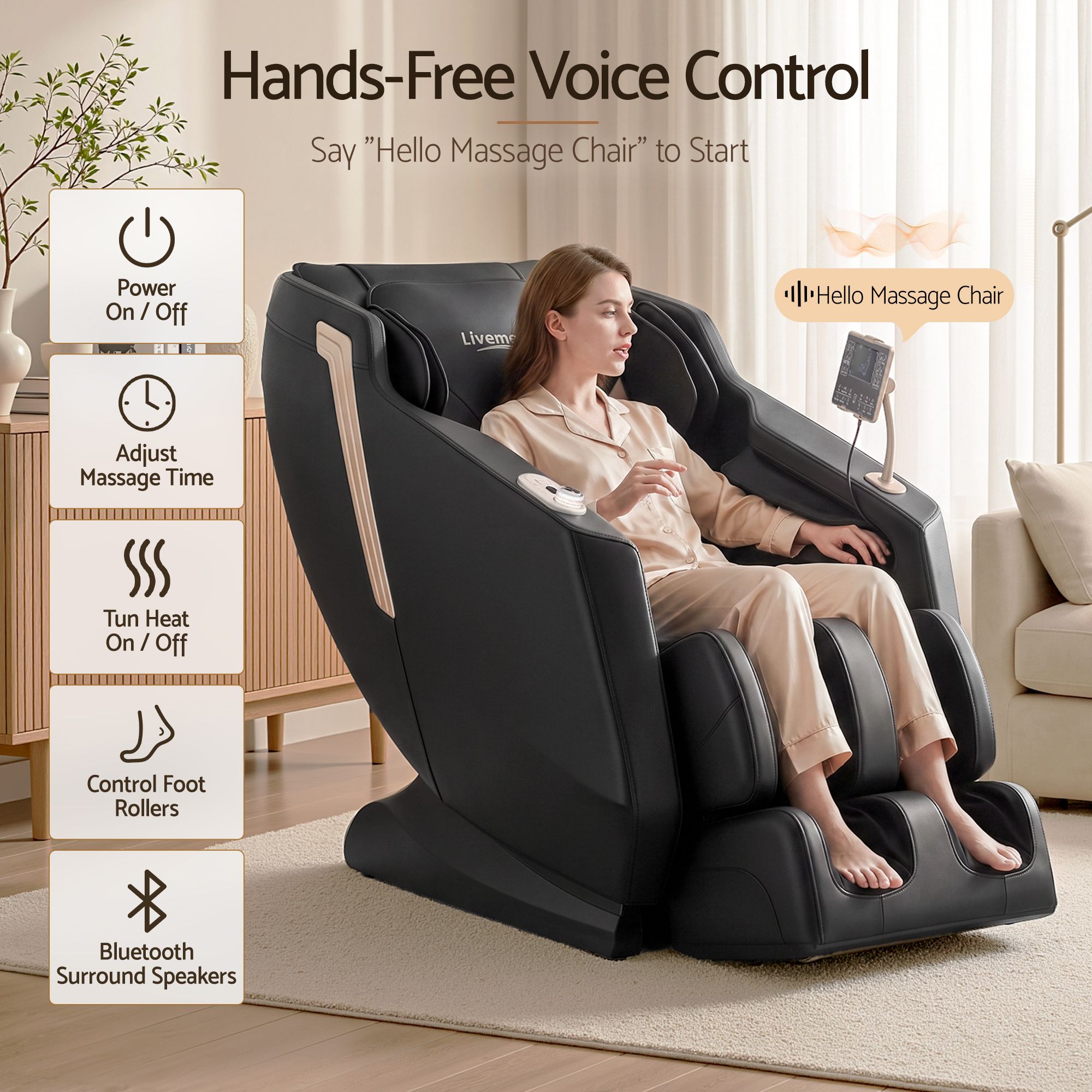 Arete Flex Massage Chair Full Body with Heat Zero Gravity Recliner, 24 Airbags, Foot Massage, 6 Auto Programs, Voice Control, Bluetooth Speakers, Screen Control, Extendable Footrest