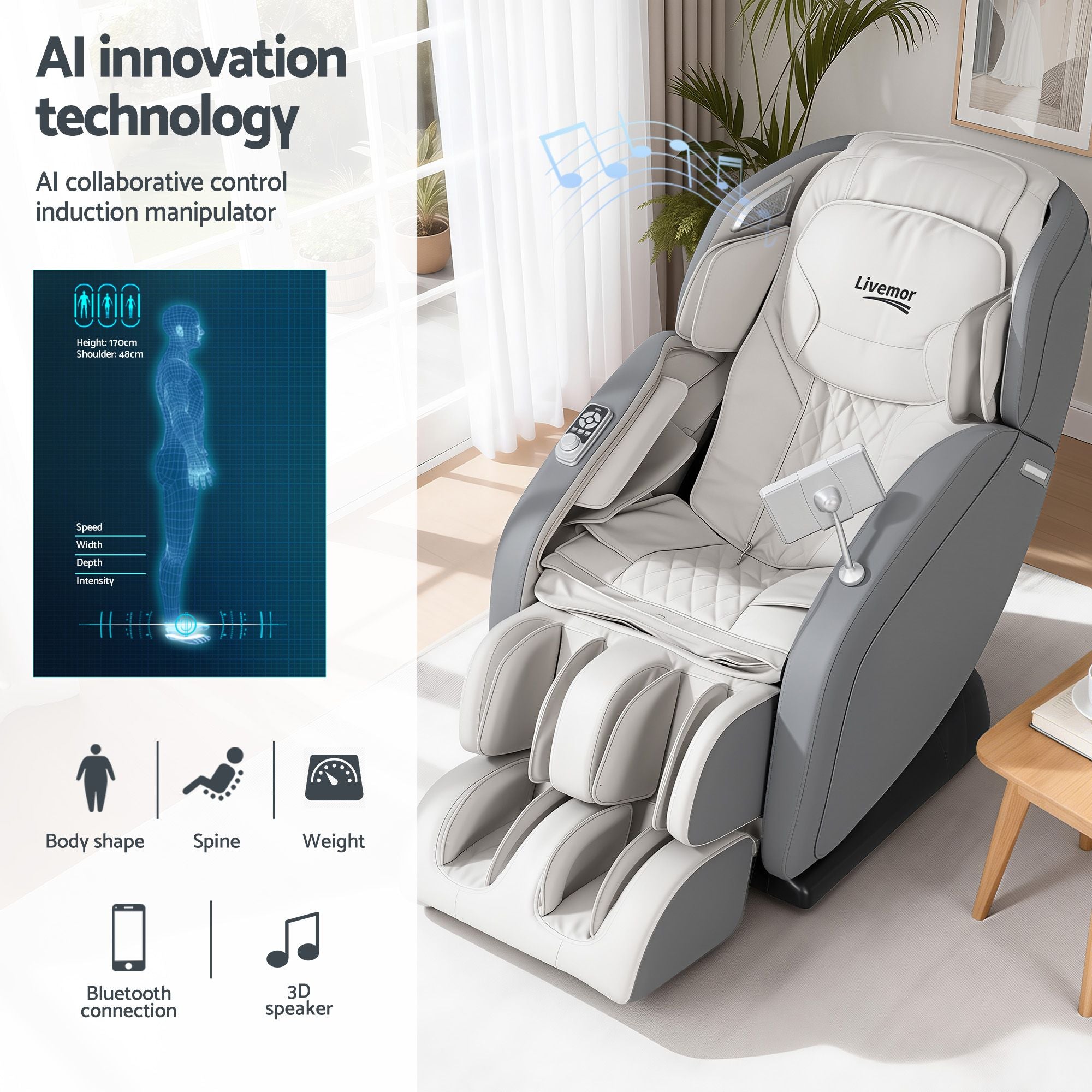 Arete Total Recovery Grey 4D Massage Chair - Full Body SL-Track Zero Gravity with Body Scan, Deep Tissue Electric Massager