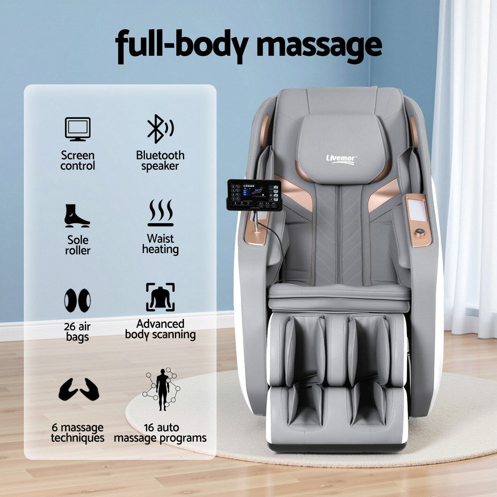 Arete Signature White Double Core Mechanism Electric Recliner  Massage Chair