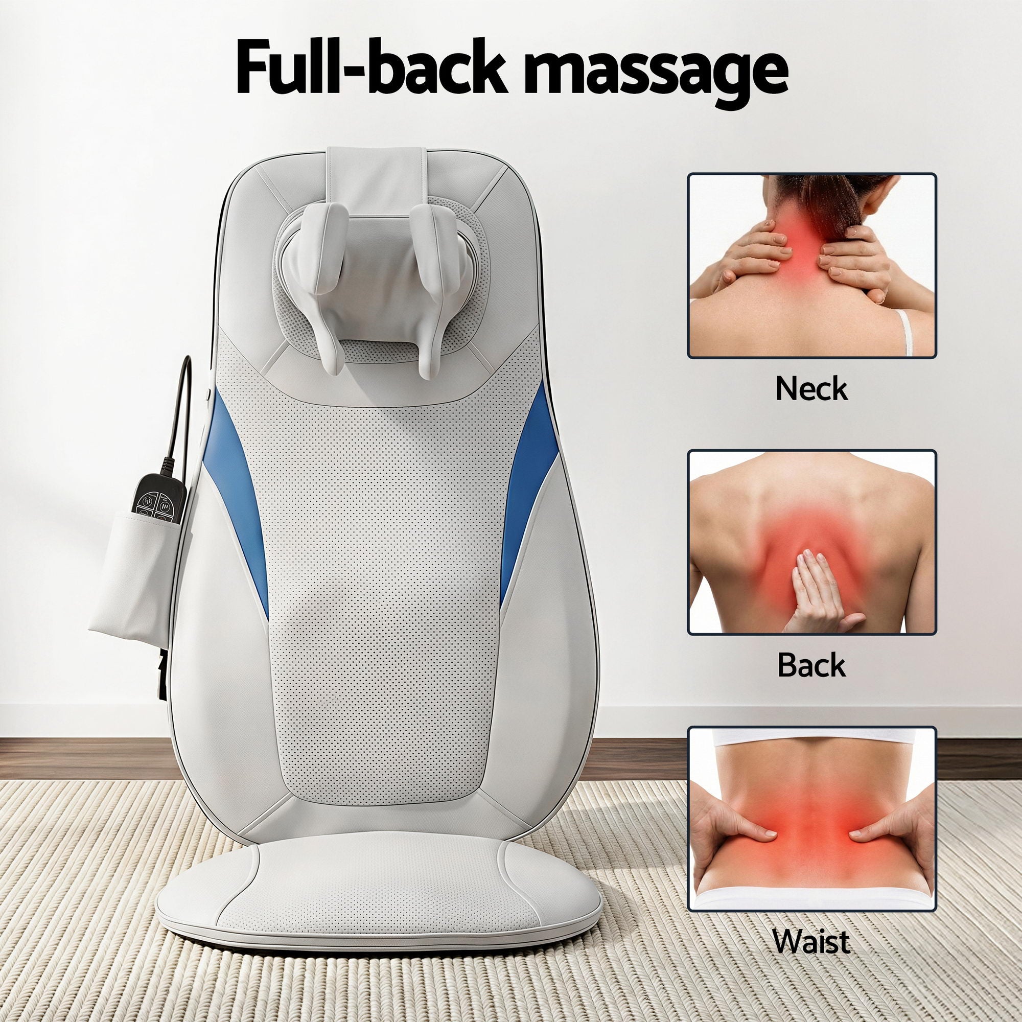 Rejuvachair Everyday Masseuse, 3D Kneading Heating Full Back Massage Cushion