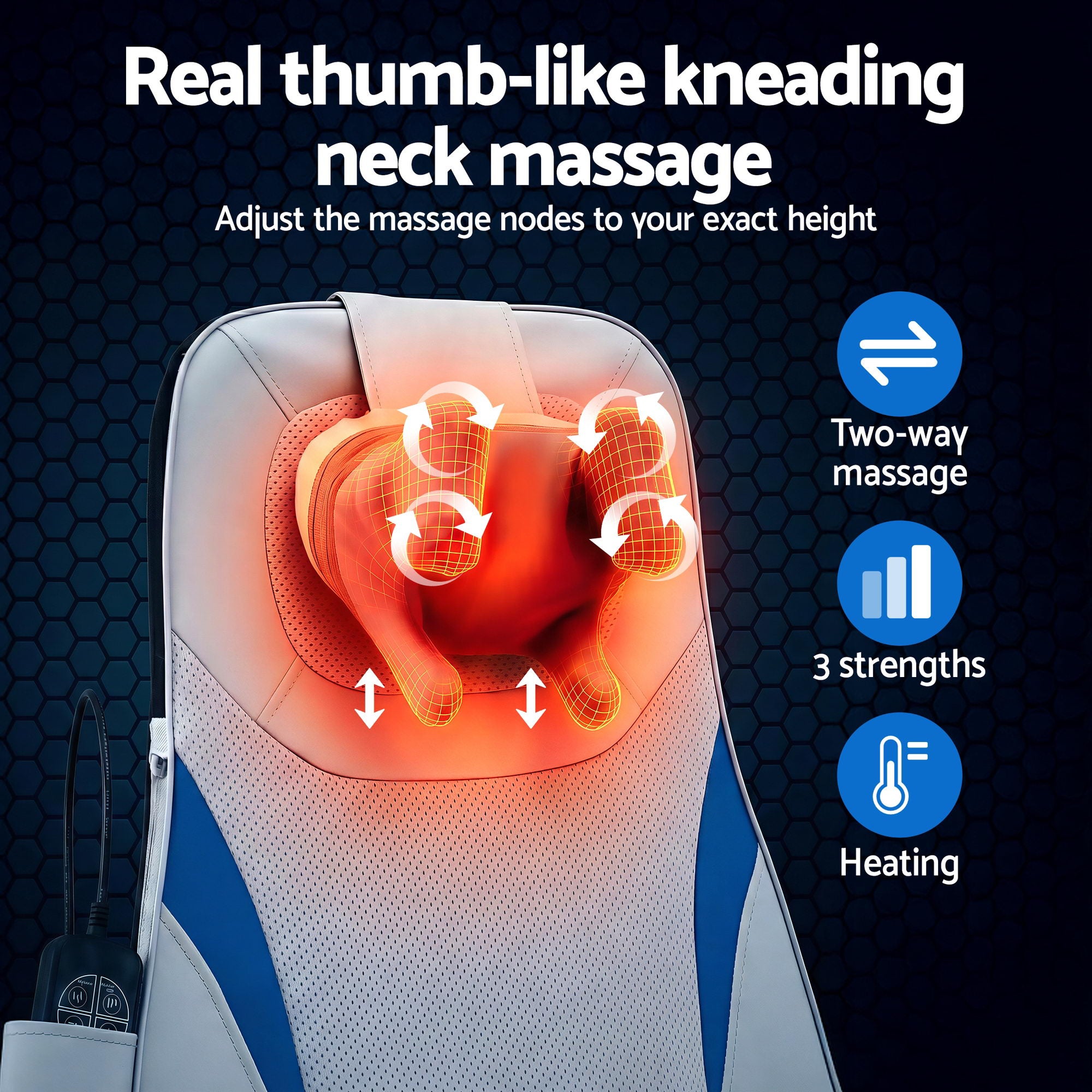 Rejuvachair Everyday Masseuse, 3D Kneading Heating Full Back Massage Cushion