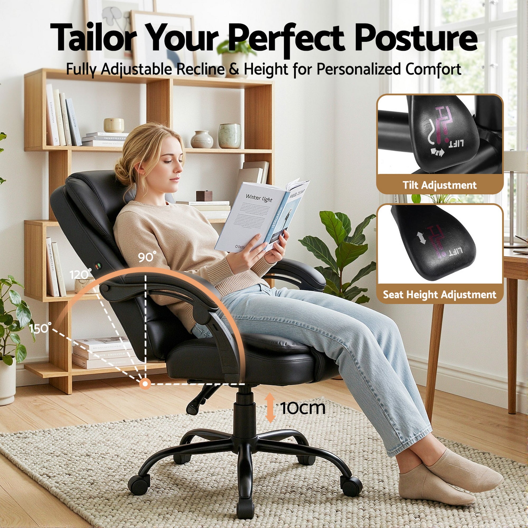 Rejuvachair Massage Office Black Leather Executive Computer Chair