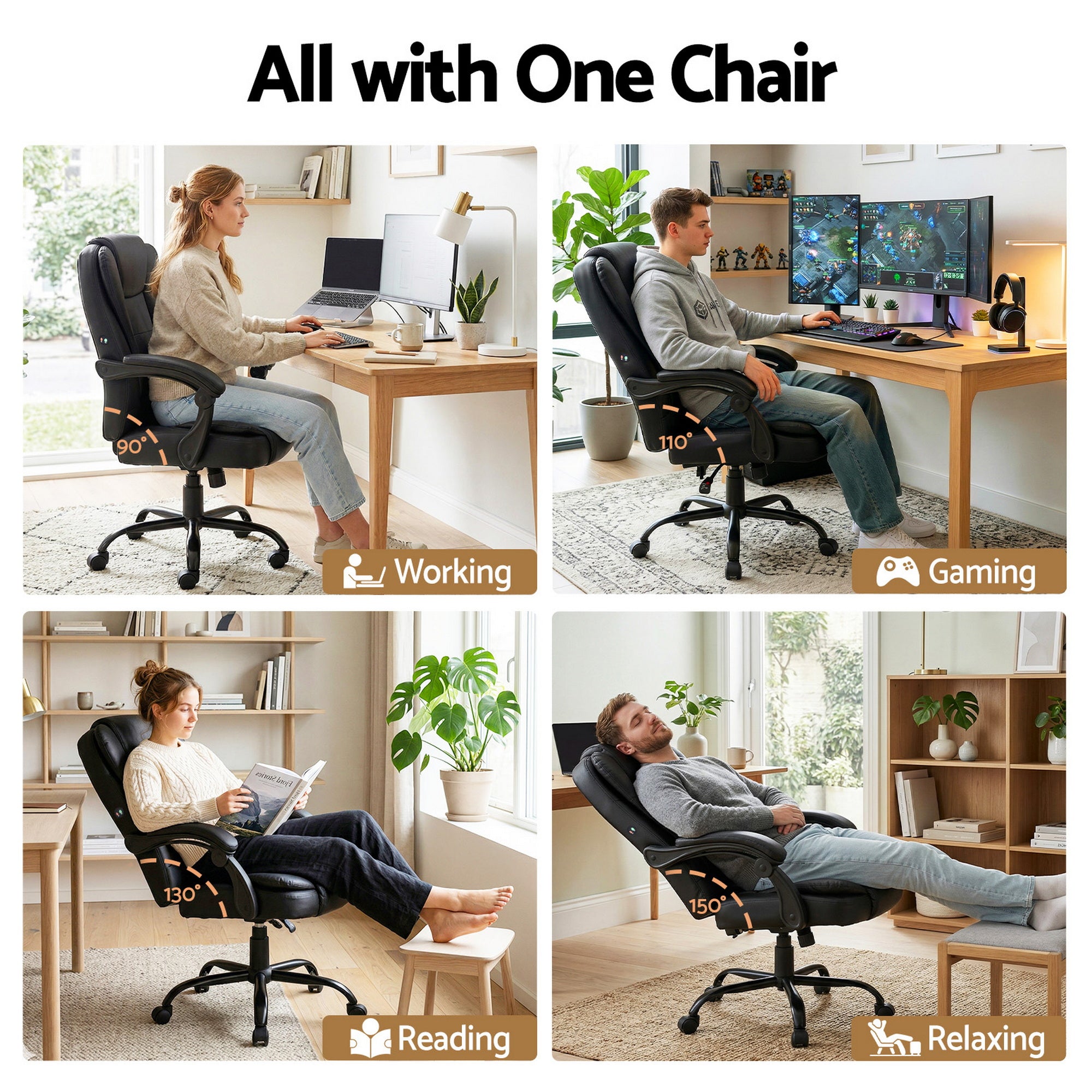 Rejuvachair Massage Office Black Leather Executive Computer Chair