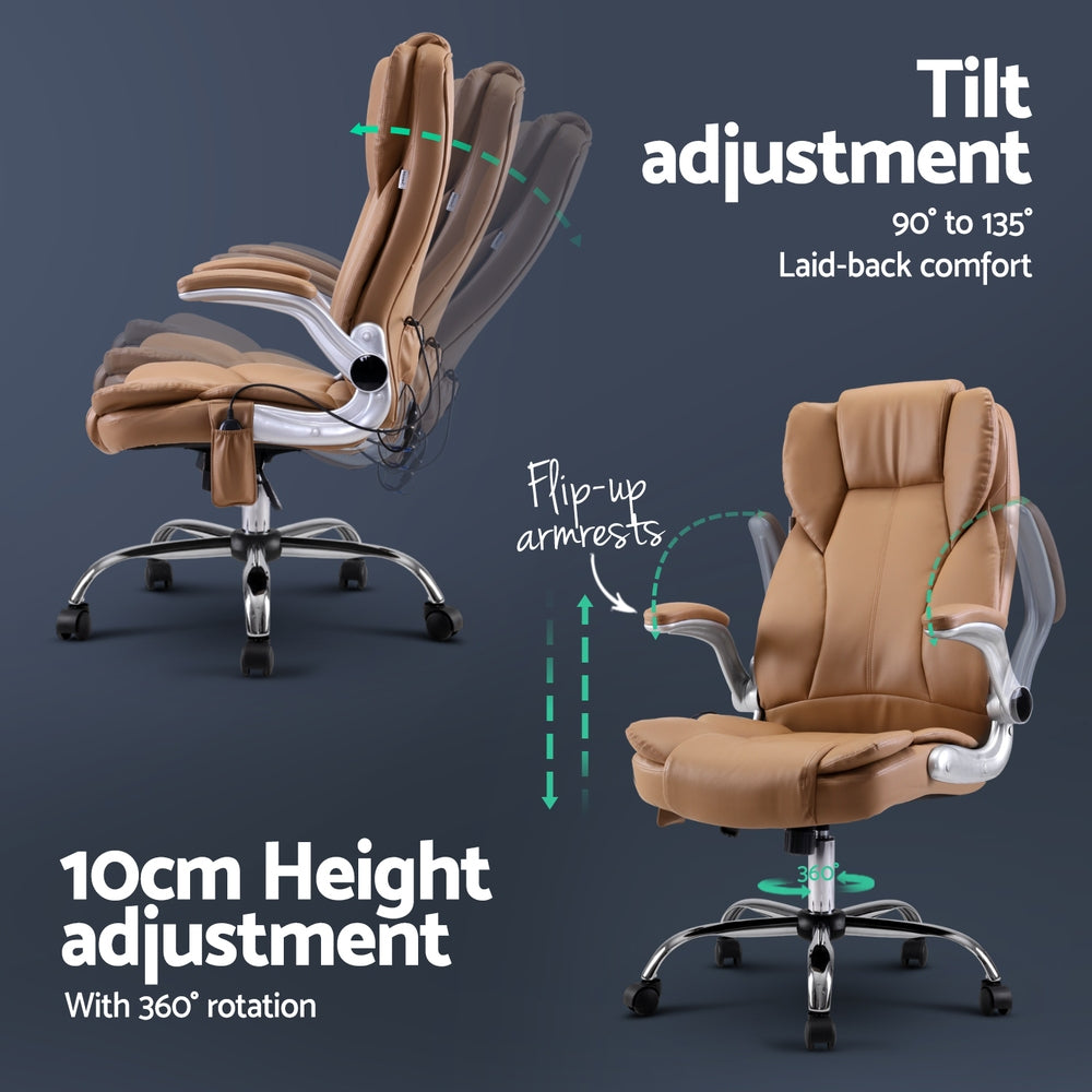 Rejuvachair Brown Leather 8 Point Massage Office Chair