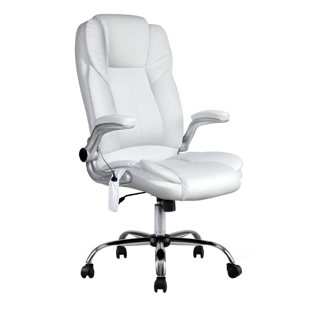Rejuvachair Leather White 8 Point Massage Office Chair
