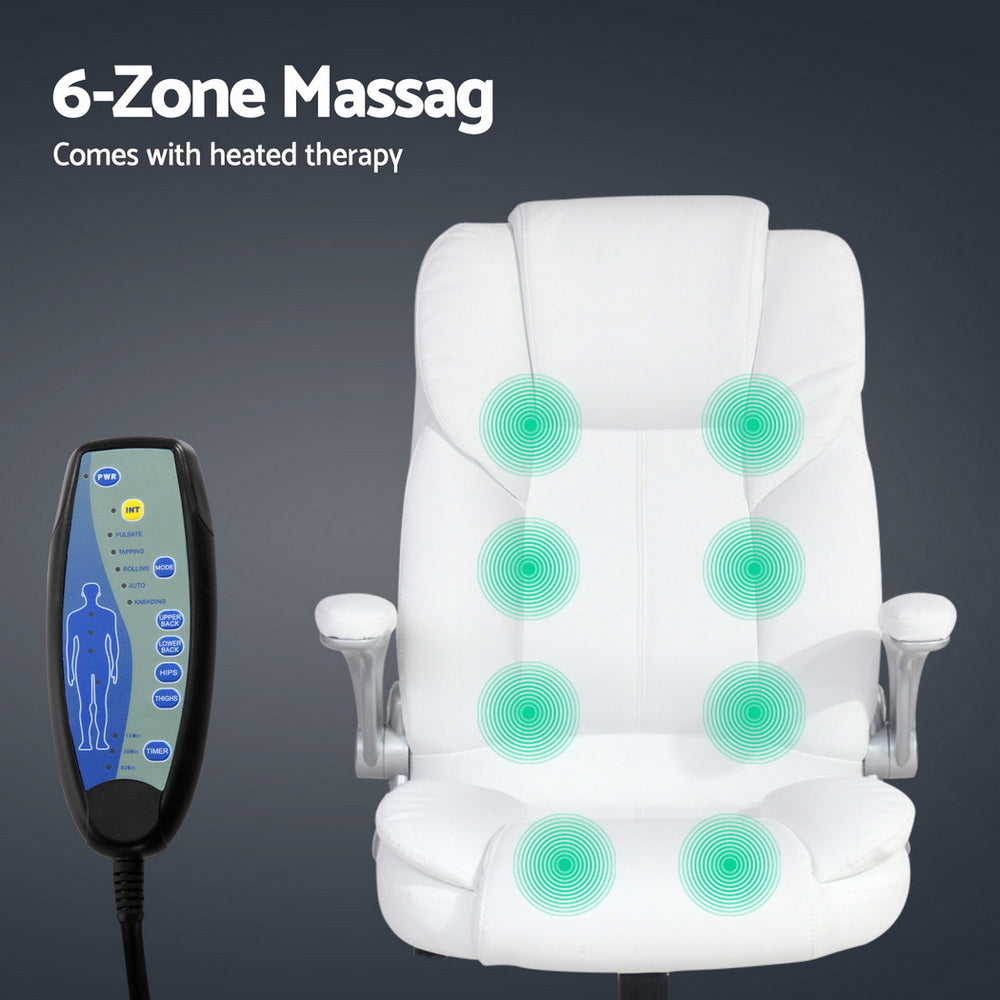 Rejuvachair Leather White 8 Point Massage Office Chair