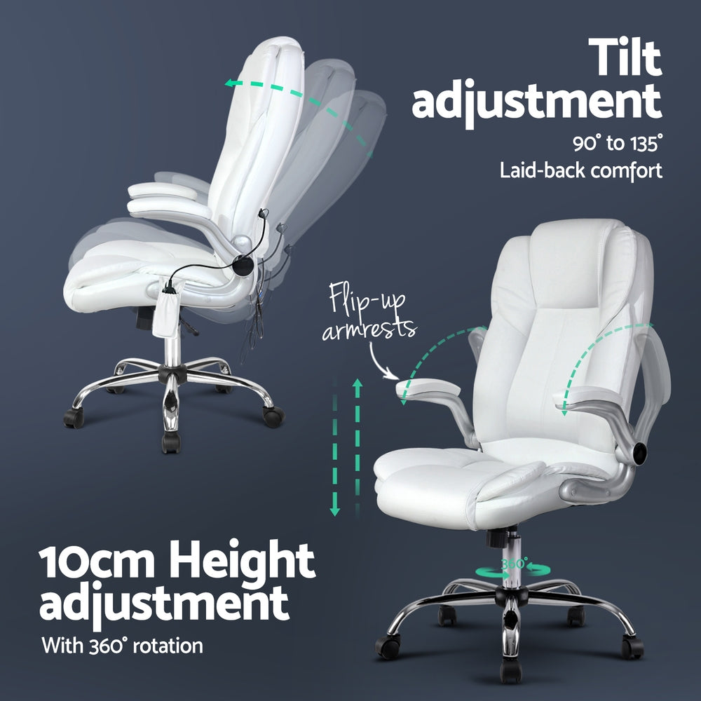 Rejuvachair Leather White 8 Point Massage Office Chair