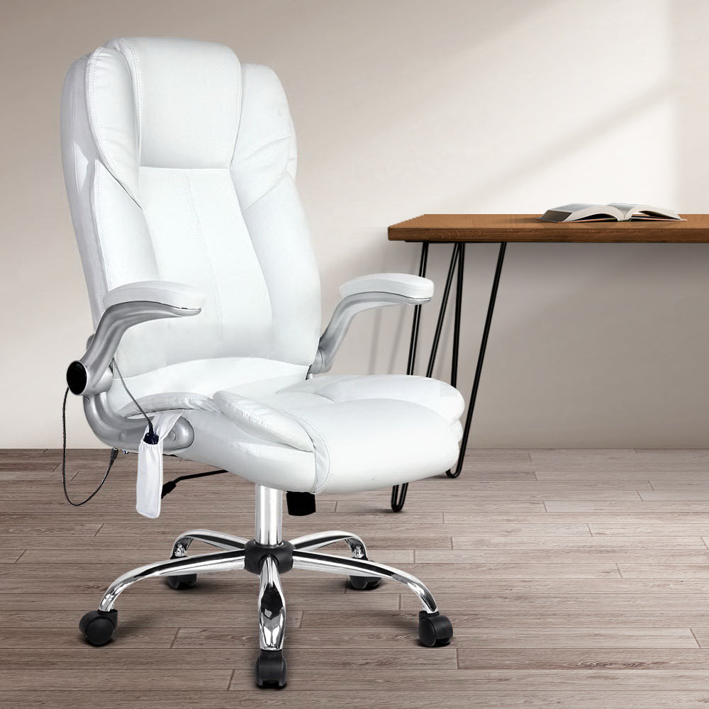 Rejuvachair Leather White 8 Point Massage Office Chair