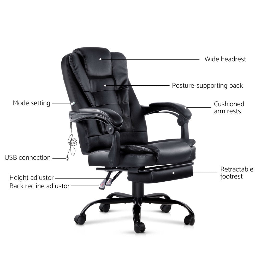Rejuvachair Footrest Black leather 2 Point Massage Office Chair