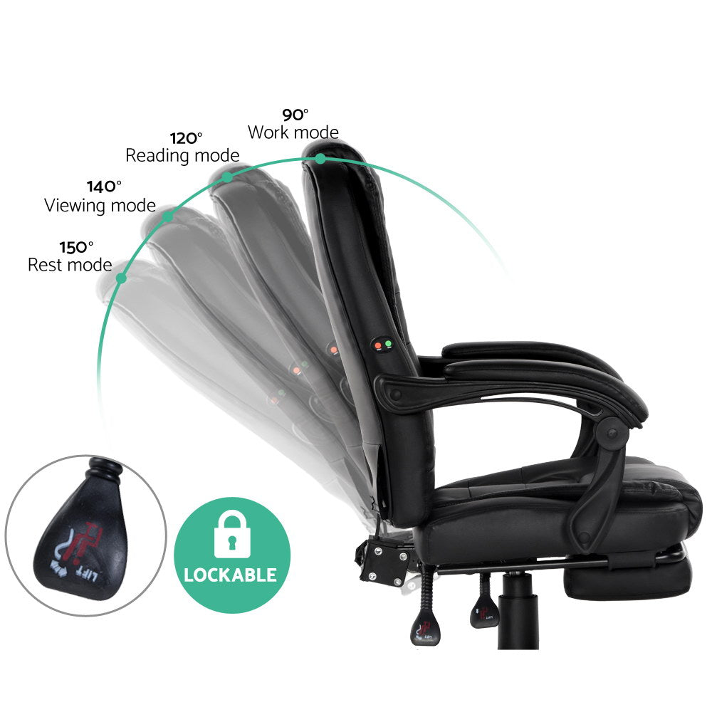 Rejuvachair Footrest Black leather 2 Point Massage Office Chair