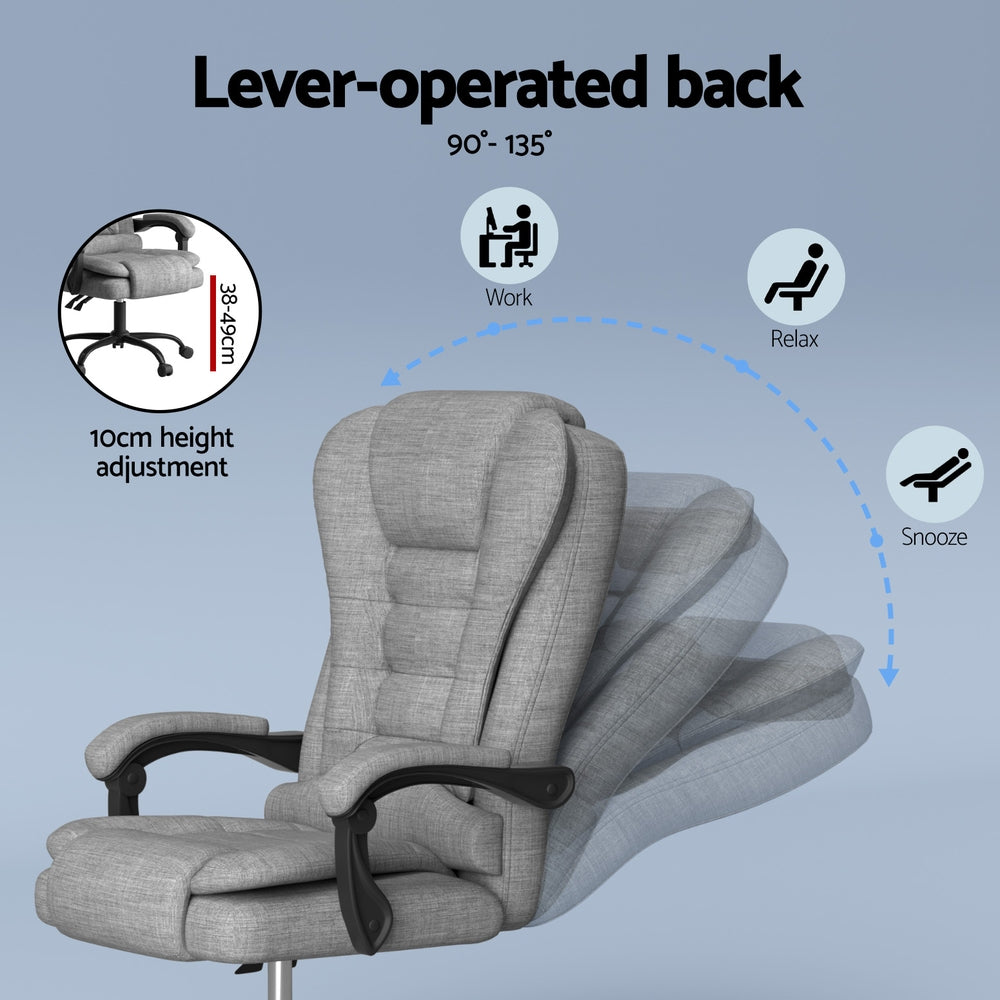 Rejuvachair Executive Grey Ergonomic Adjustable 4-Point Massage Office Chair