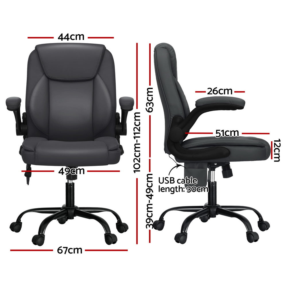Rejuvachair Leather Mid Back Grey 2 Point Massage Office Chair