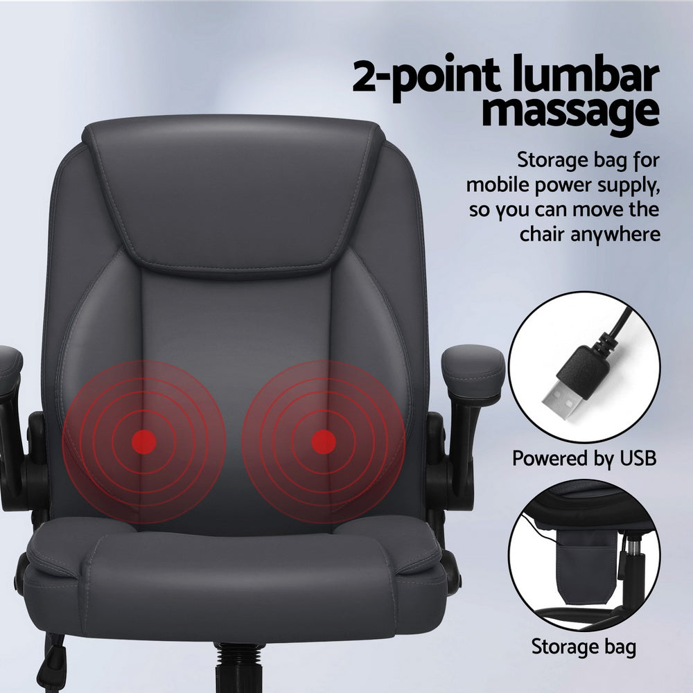Rejuvachair Leather Mid Back Grey 2 Point Massage Office Chair