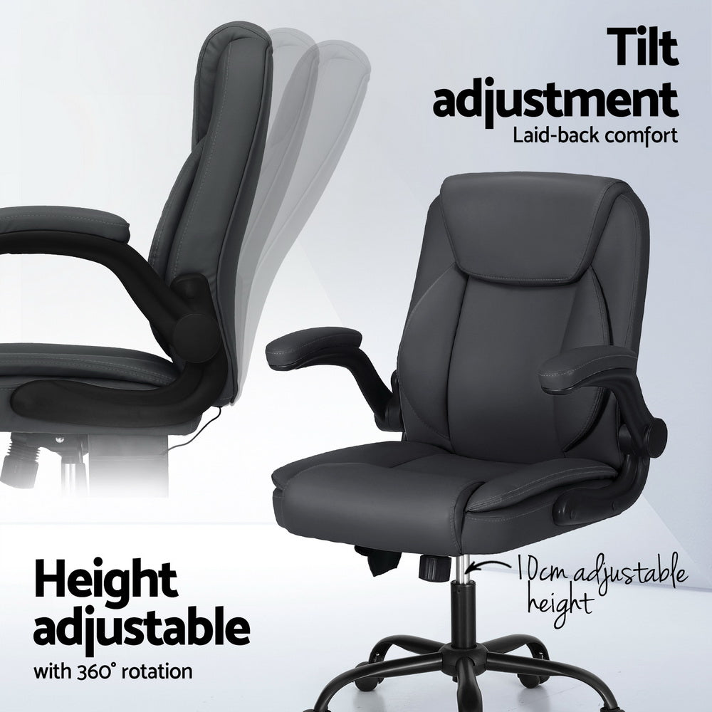 Rejuvachair Leather Mid Back Grey 2 Point Massage Office Chair