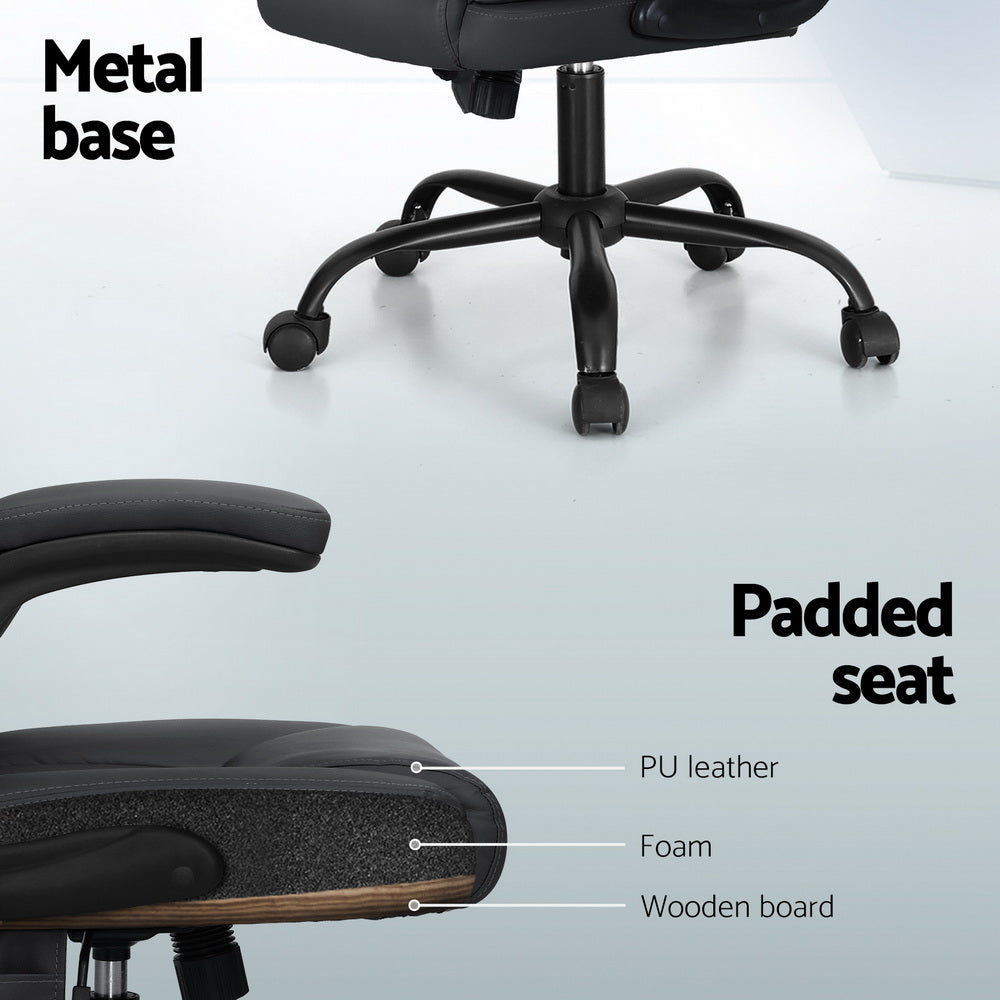 Rejuvachair Leather Mid Back Grey 2 Point Massage Office Chair