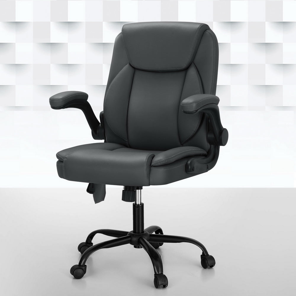 Rejuvachair Leather Mid Back Grey 2 Point Massage Office Chair