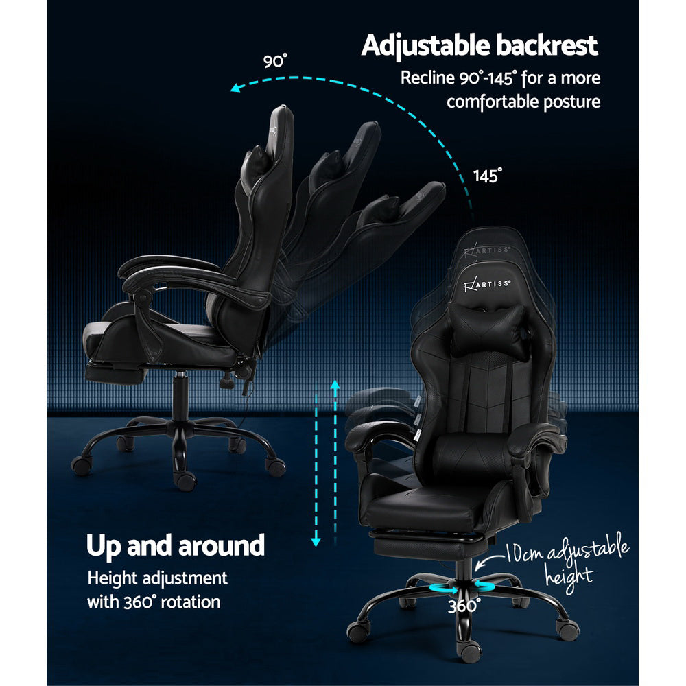 Rejuvachair  Footrest Black 2 Point Massage Gaming Office Chair