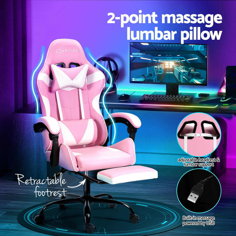 Rejuvachair Footrest Pink 2 Point Massage Gaming & Office Chair