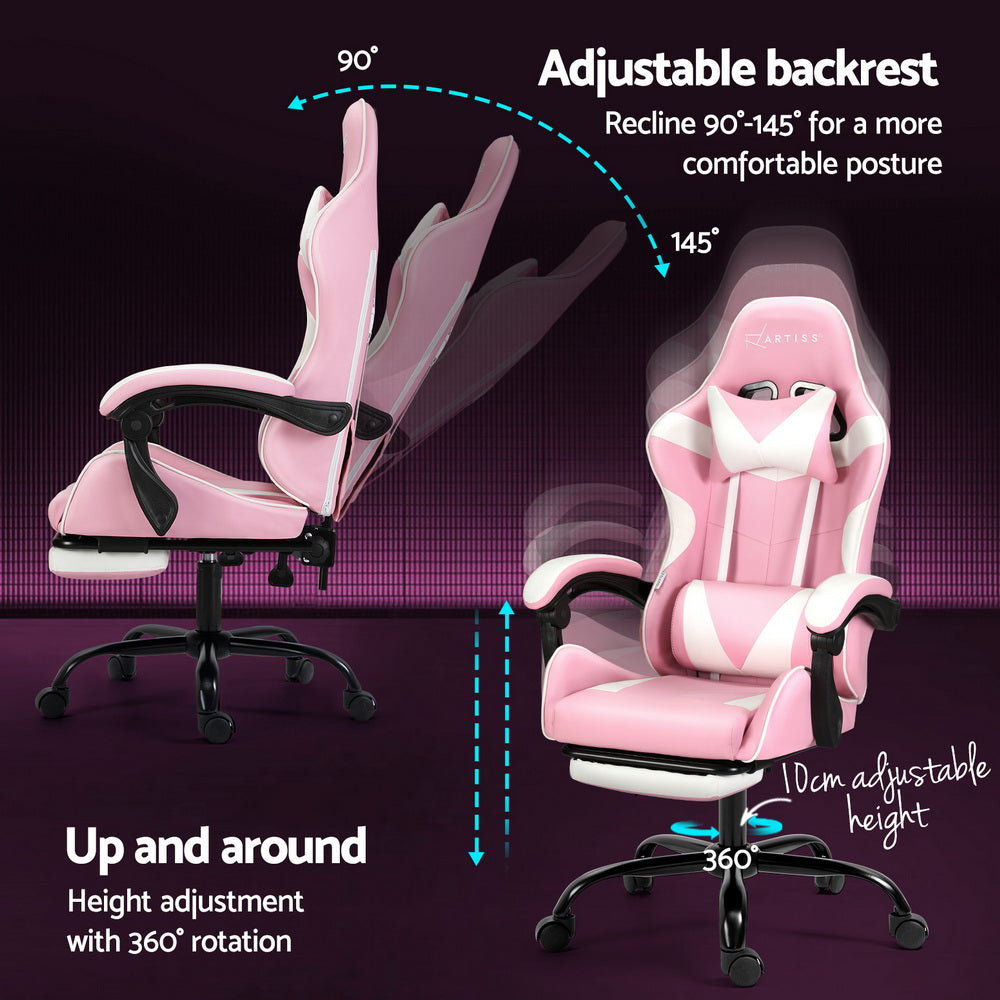 Rejuvachair Footrest Pink 2 Point Massage Gaming & Office Chair