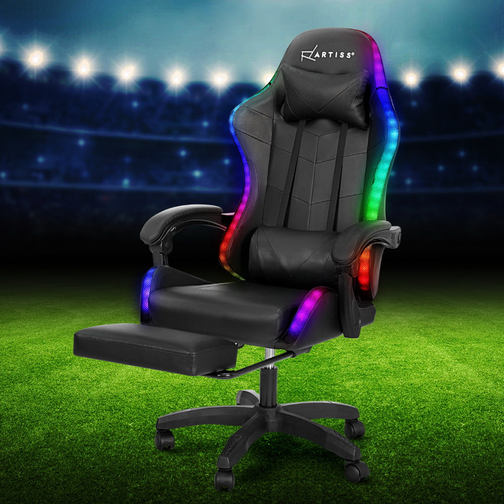 Rejuvachair 7 LED Footrest Black 6 Point Massage Gaming & Office Chair