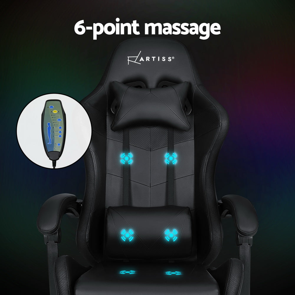 Rejuvachair 7 LED Footrest Black 6 Point Massage Gaming & Office Chair