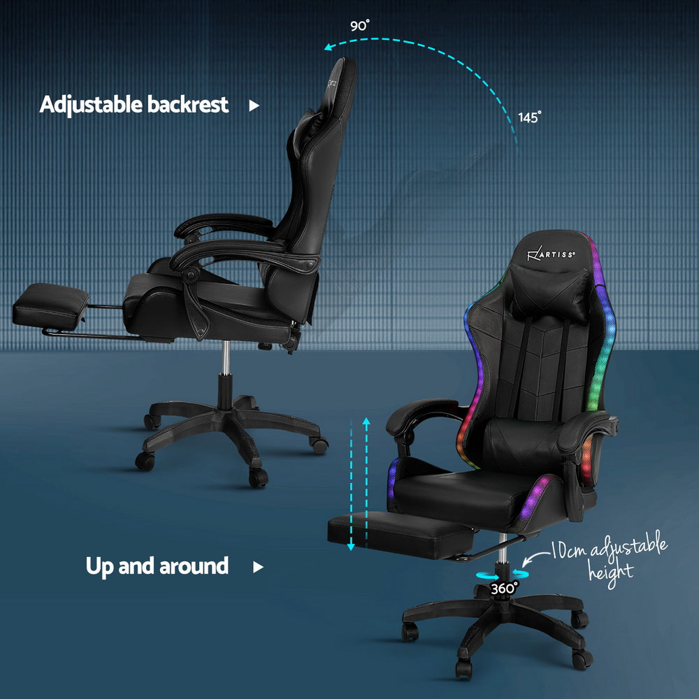 Rejuvachair 7 LED Footrest Black 6 Point Massage Gaming & Office Chair