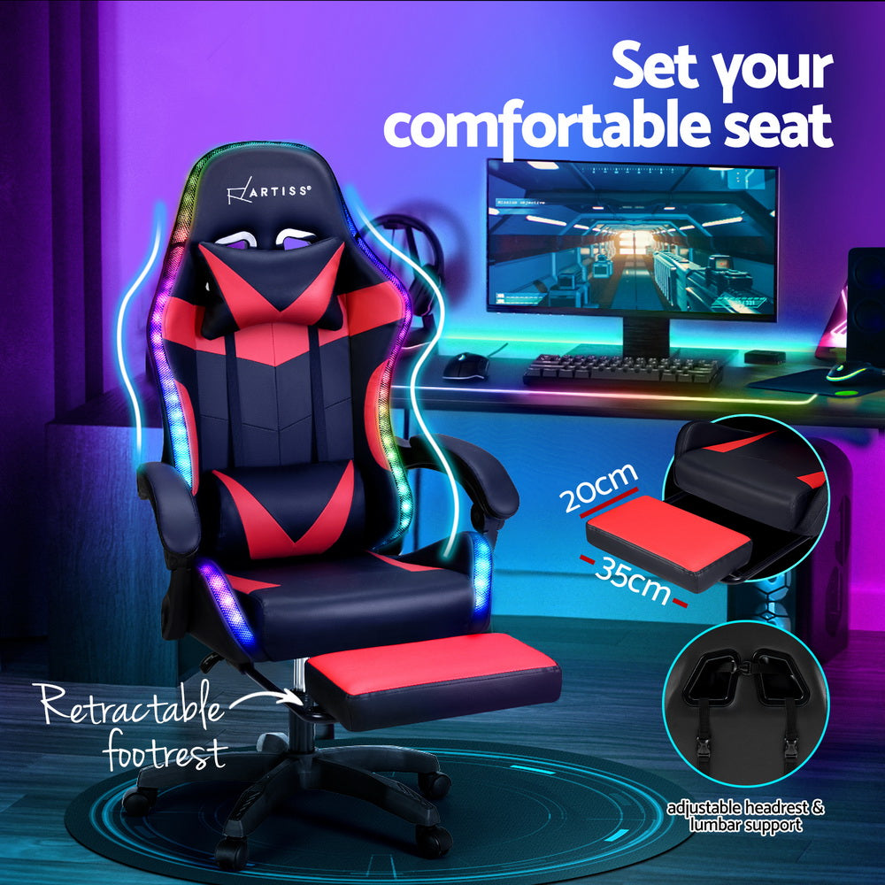 Rejuvachair 7 LED Footrest Red 6 Point Massage Gaming & Office Chair