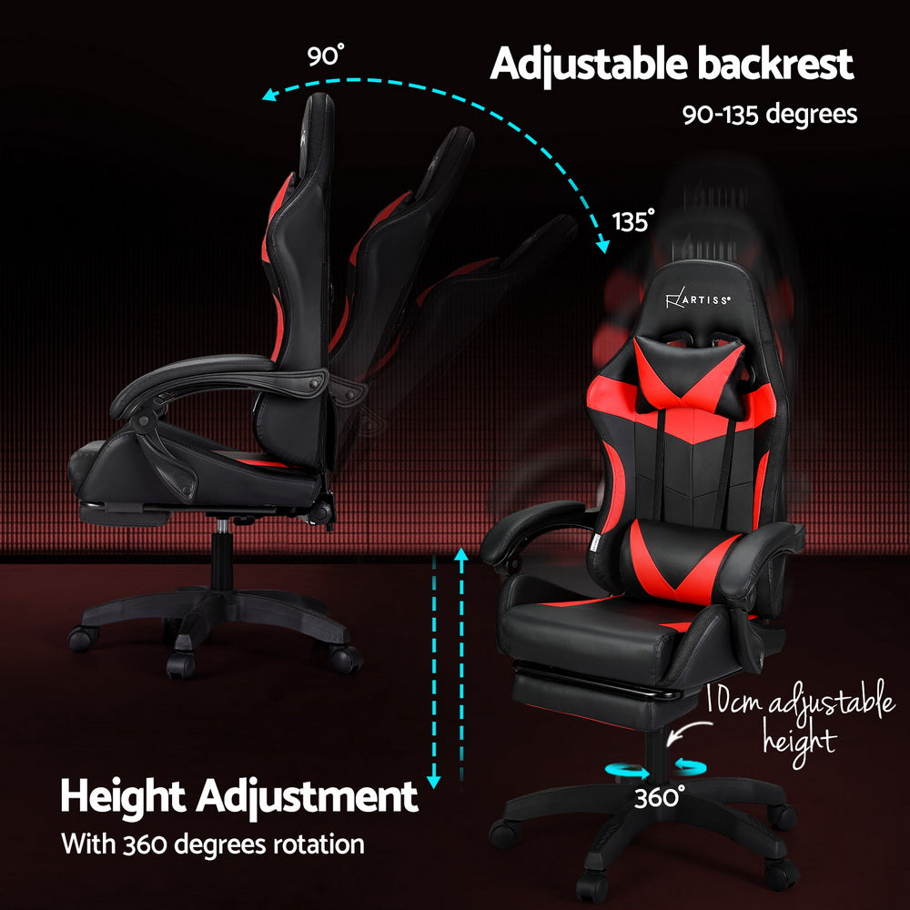 Rejuvachair 7 LED Footrest Red 6 Point Massage Gaming & Office Chair