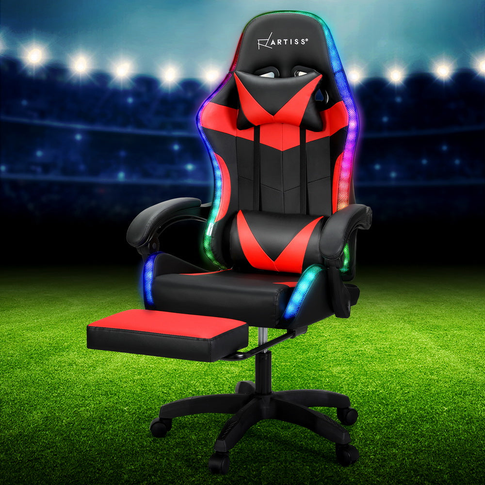 Rejuvachair 7 LED Footrest Red 6 Point Massage Gaming & Office Chair