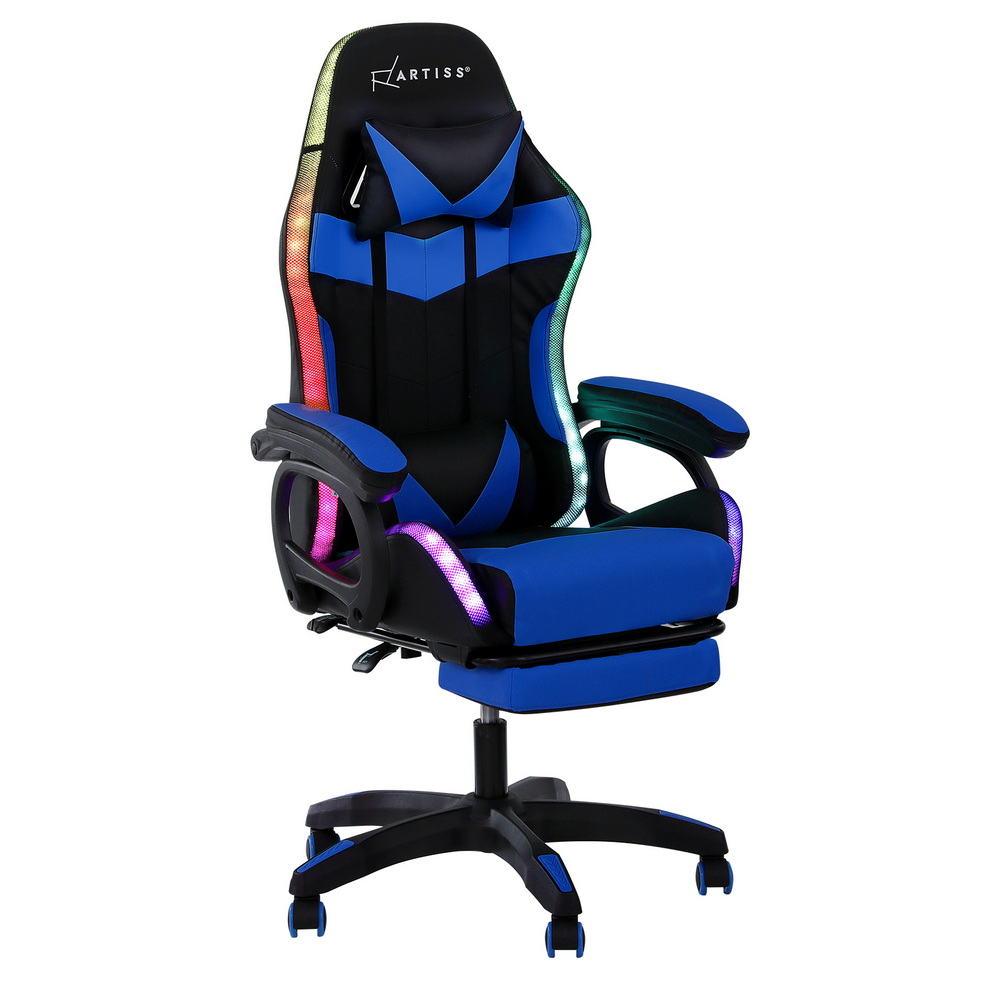 Rejuvachair Blue Footrest Gaming & Office Chair 12 RGB LED Massage Seat
