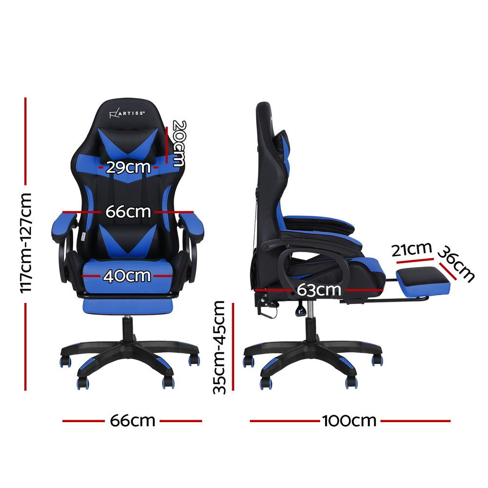 Rejuvachair Blue Footrest Gaming & Office Chair 12 RGB LED Massage Seat