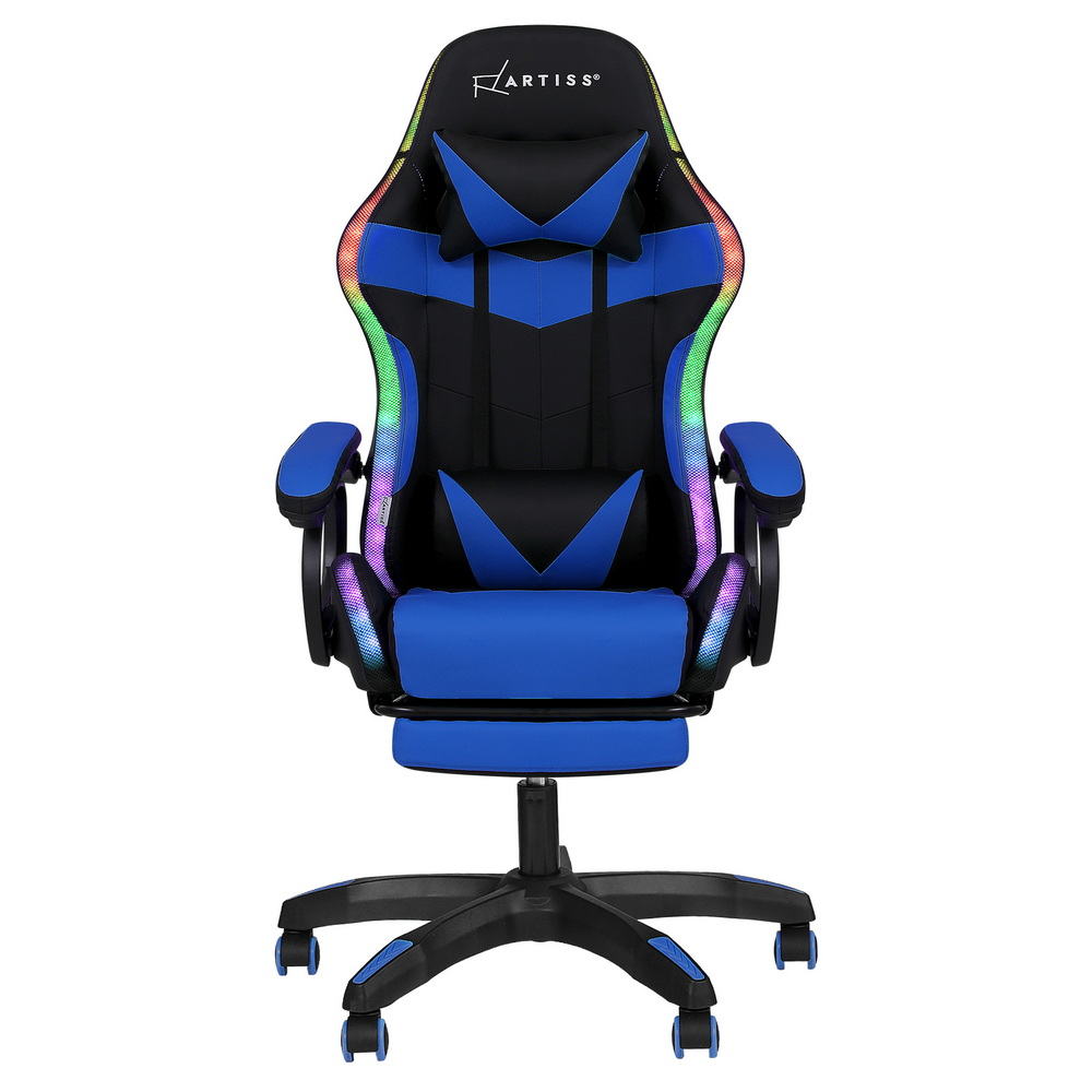 Rejuvachair Blue Footrest Gaming & Office Chair 12 RGB LED Massage Seat