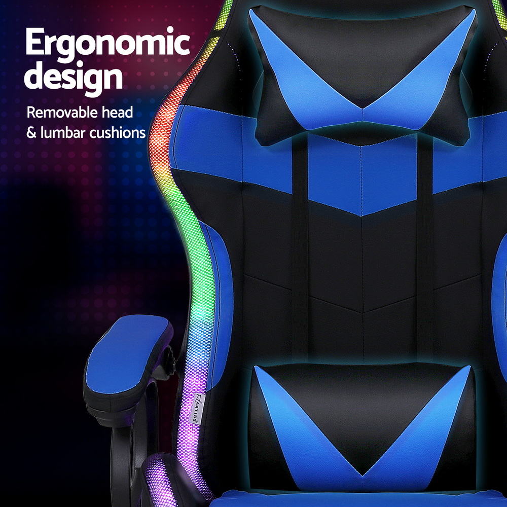 Rejuvachair Blue Footrest Gaming & Office Chair 12 RGB LED Massage Seat