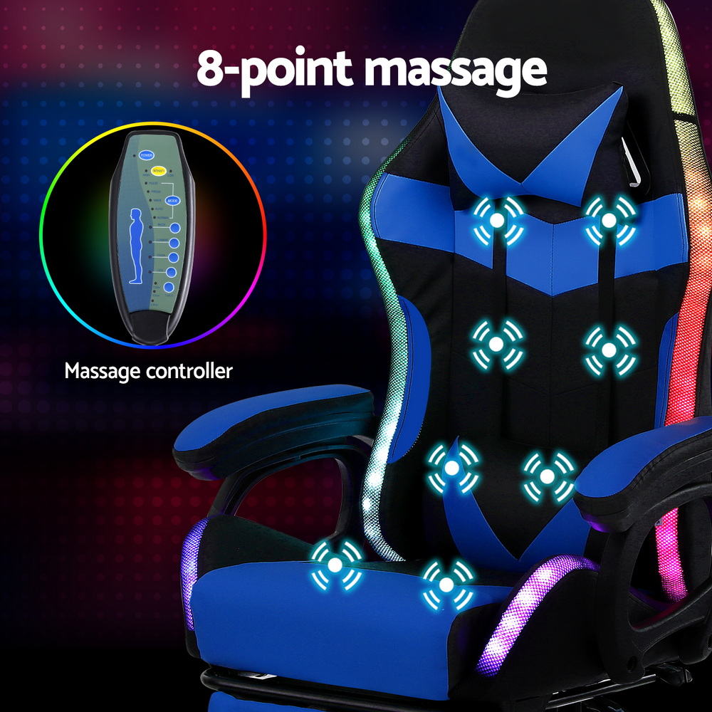 Rejuvachair Blue Footrest Gaming & Office Chair 12 RGB LED Massage Seat