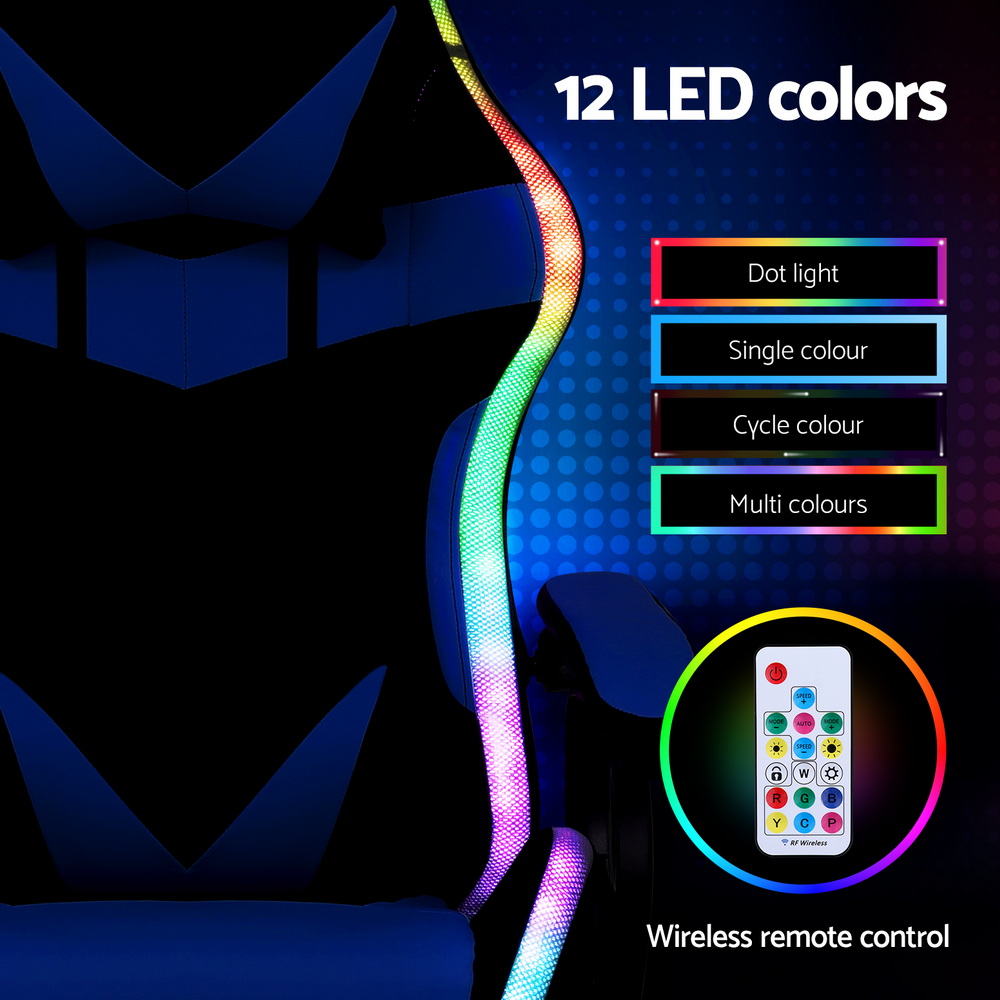 Rejuvachair Blue Footrest Gaming & Office Chair 12 RGB LED Massage Seat