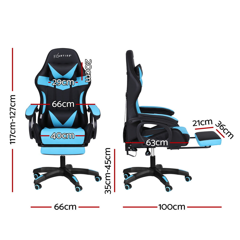 Rejuvachair Cyan Footrest Gaming & Office Chair 12 RGB LED MassageSeat