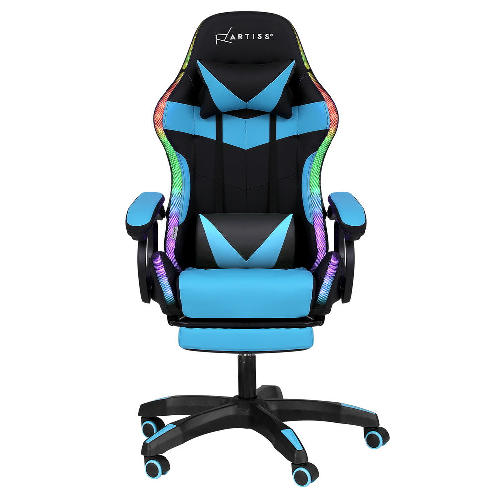 Rejuvachair Cyan Footrest Gaming & Office Chair 12 RGB LED MassageSeat