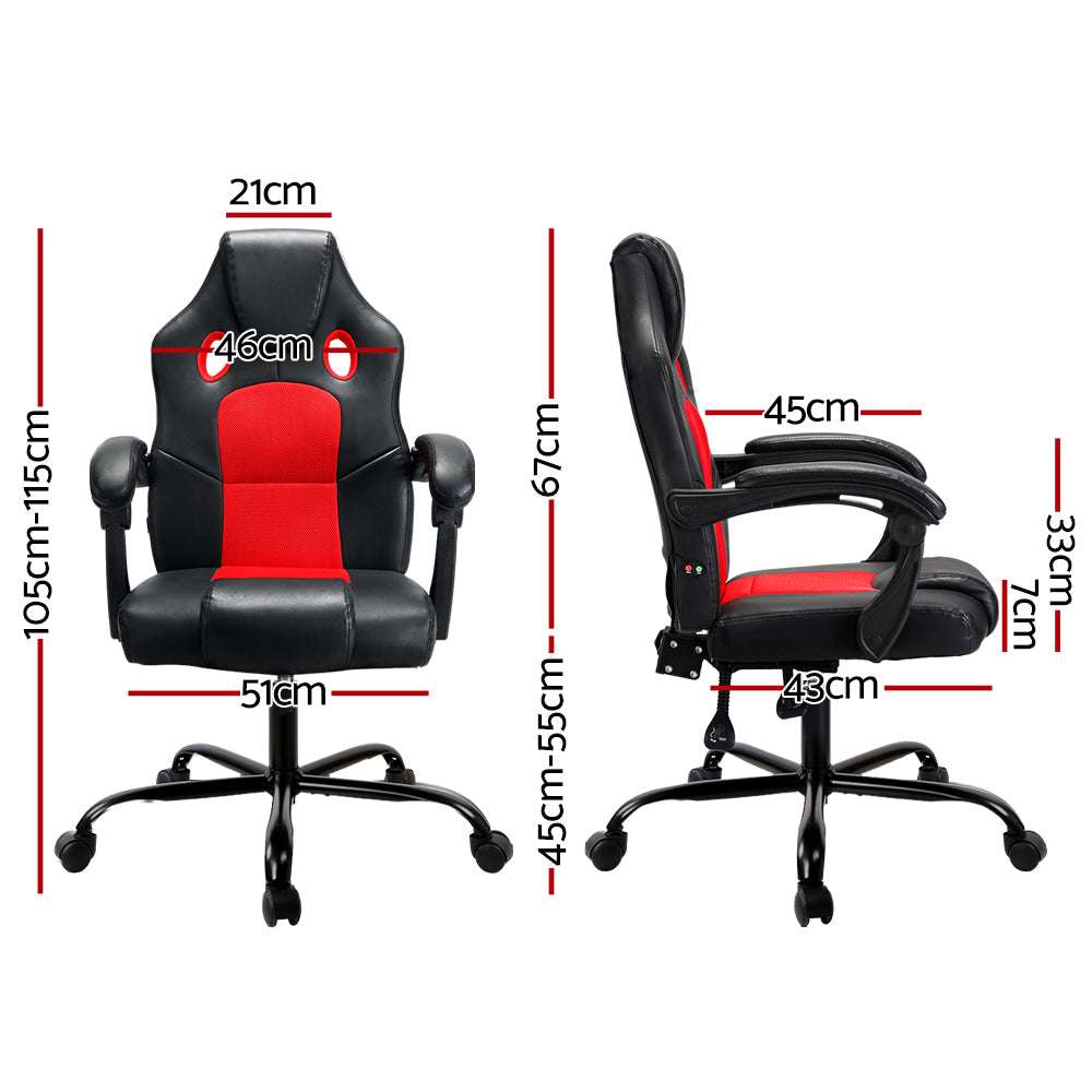 Rejuvachair Khir  2 Point Leather Red Massage Gaming Office Chair