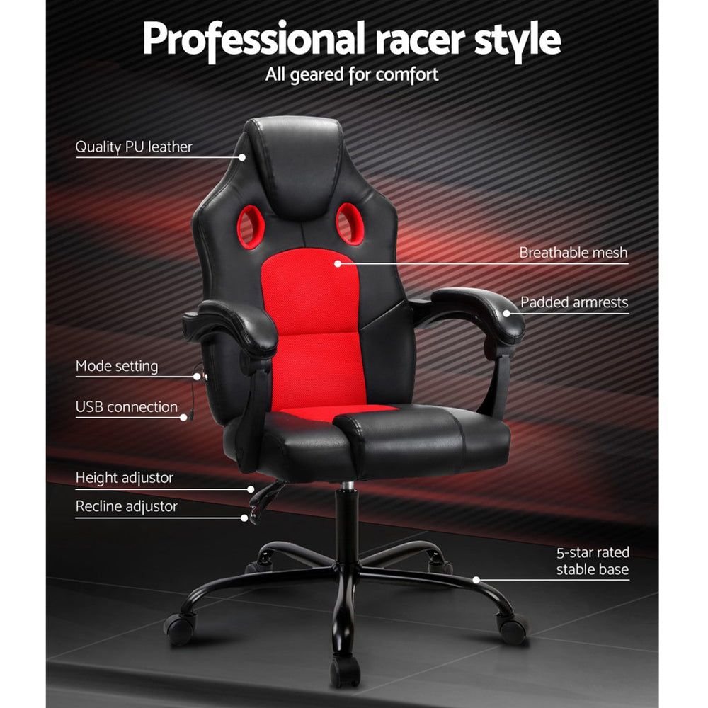Rejuvachair Khir  2 Point Leather Red Massage Gaming Office Chair