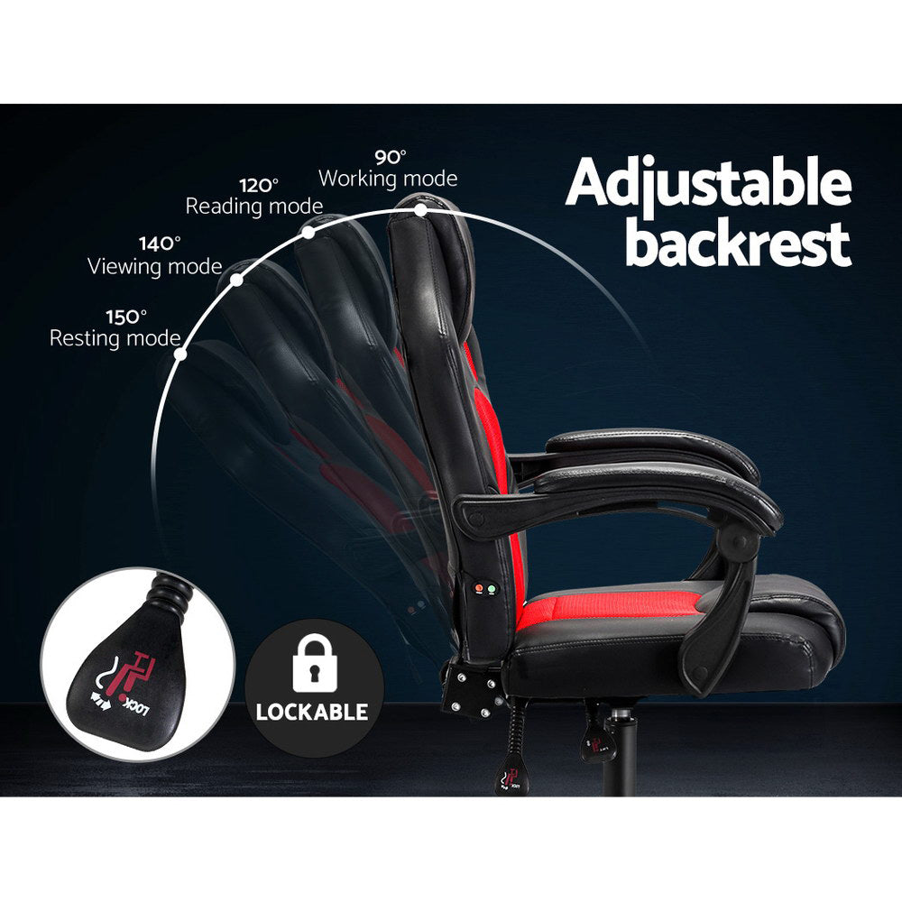 Rejuvachair Khir  2 Point Leather Red Massage Gaming Office Chair