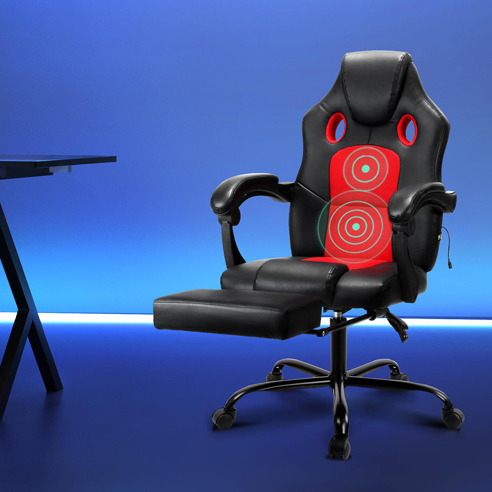 Rejuvachair Khir  2 Point Leather Red Massage Gaming Office Chair