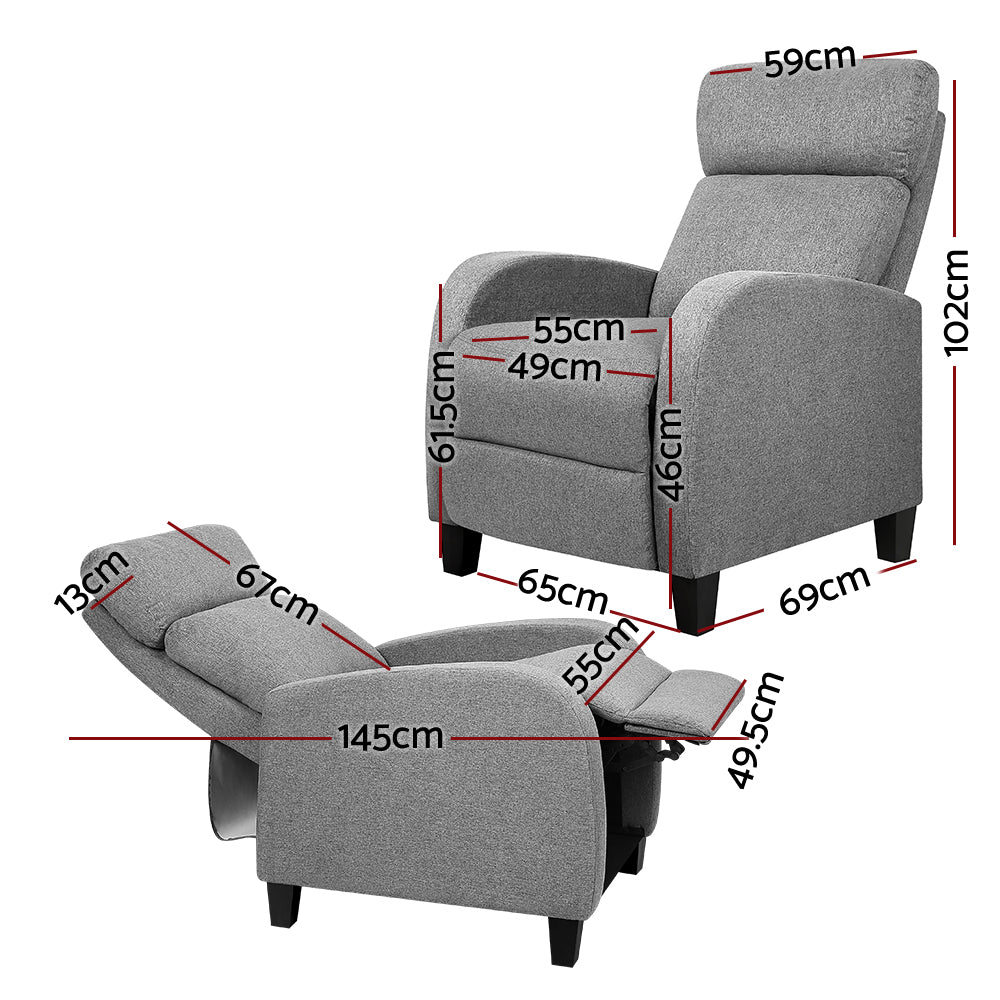 Arete Motion Fabric Reclining Armchair - Grey