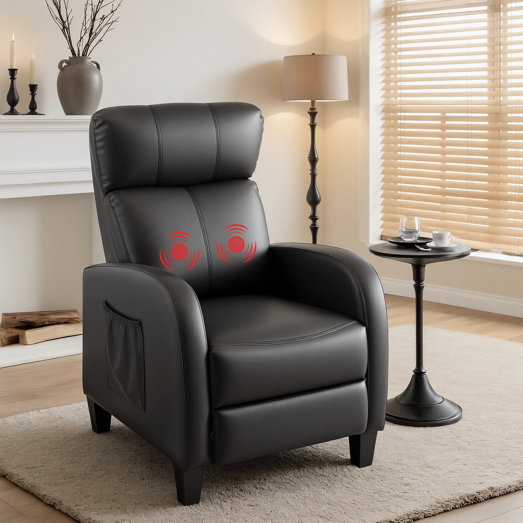 Arete Flow, Black Leather Massage Recliner Chair