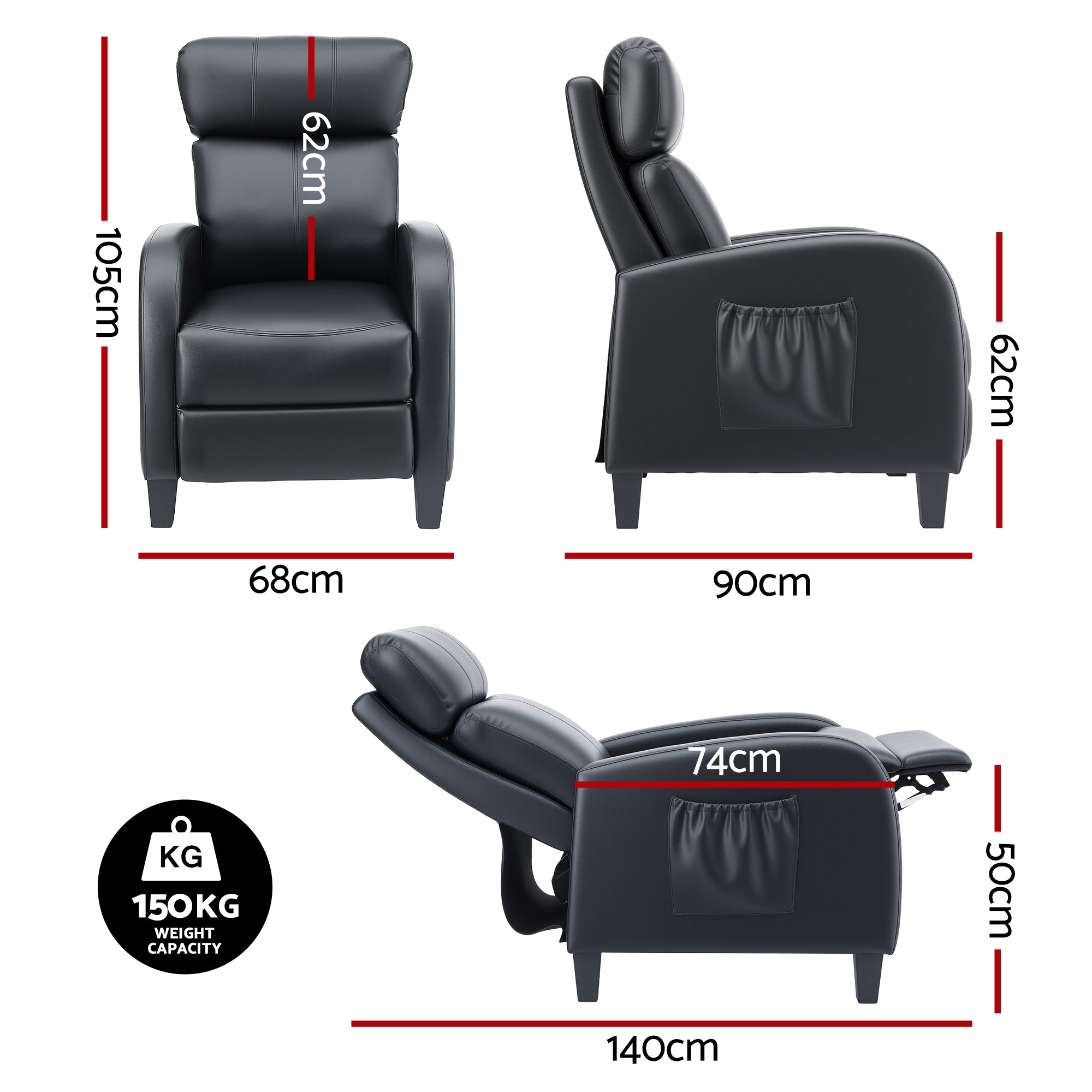 Arete Flow, Black Leather Massage Recliner Chair