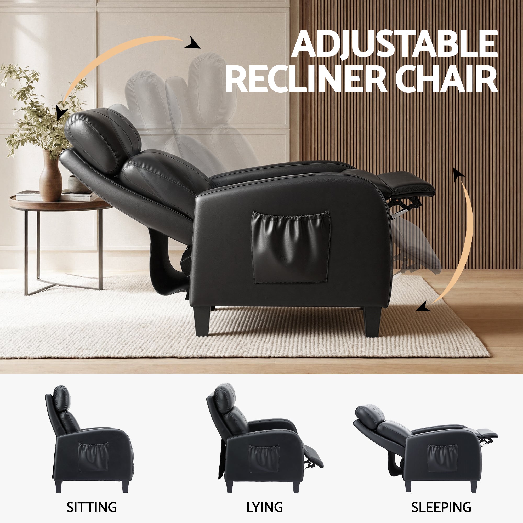 Arete Flow, Black Leather Massage Recliner Chair