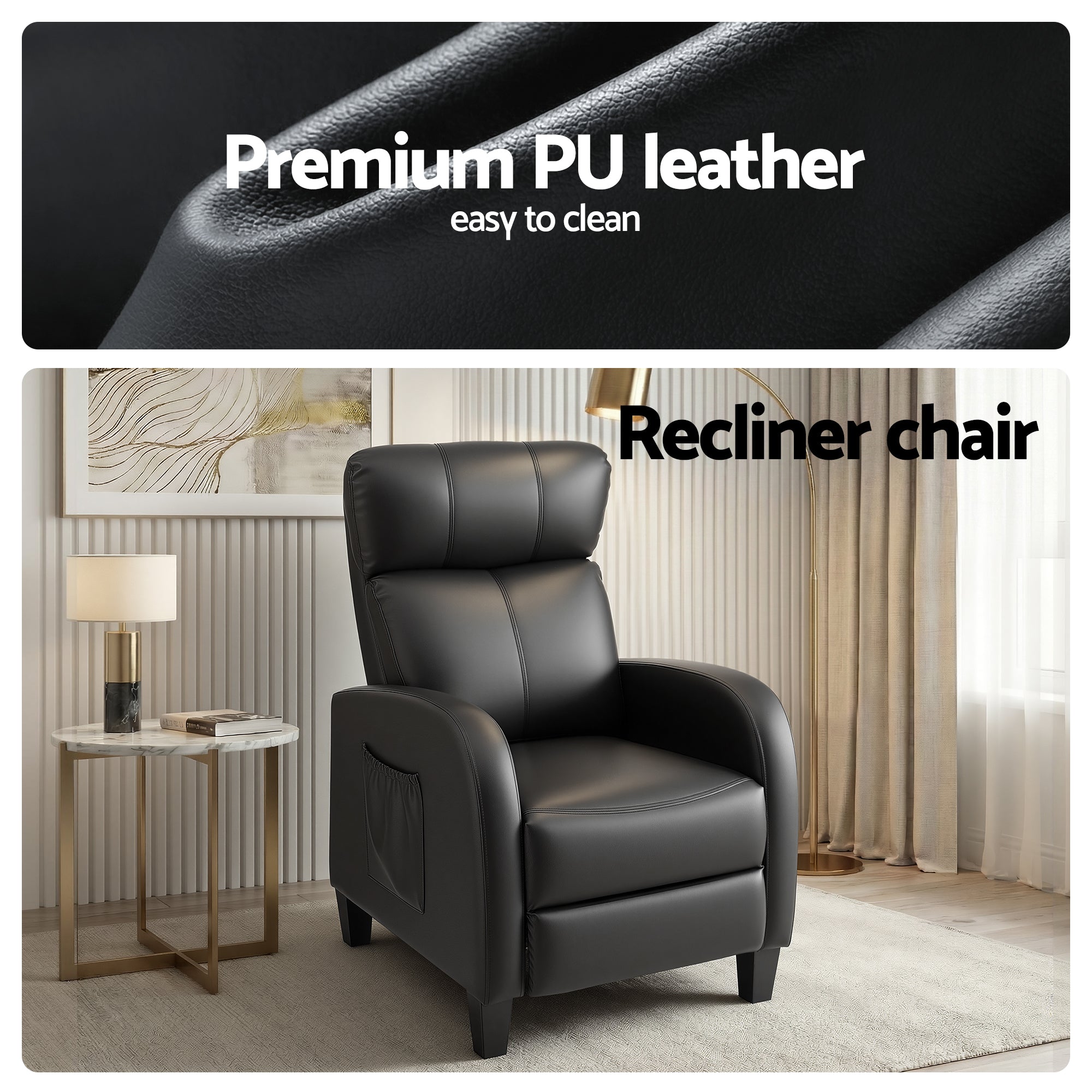 Arete Flow, Black Leather Massage Recliner Chair